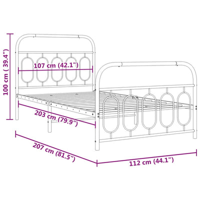 Valkoinen metallinen sängynrunko päädyillä Atce 107x203cm