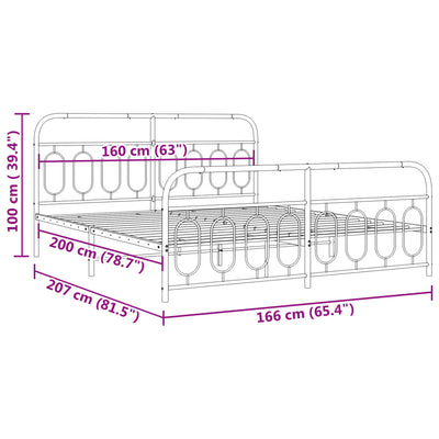 Valkoinen metallinen sängynrunko päädyillä Atce 160x200cm