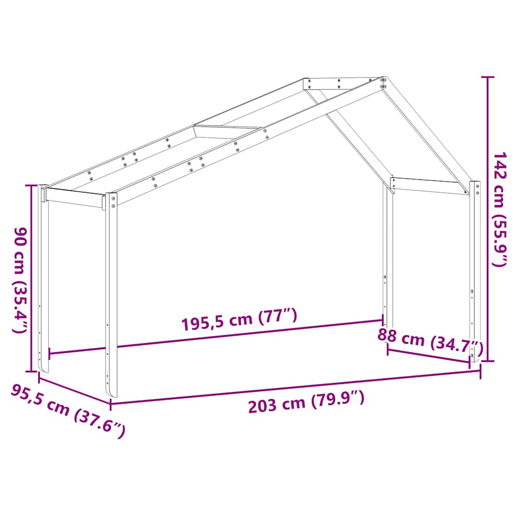Vahanruskea lastensängyn katos Giumacai 203x95,5x142cm (mänty)