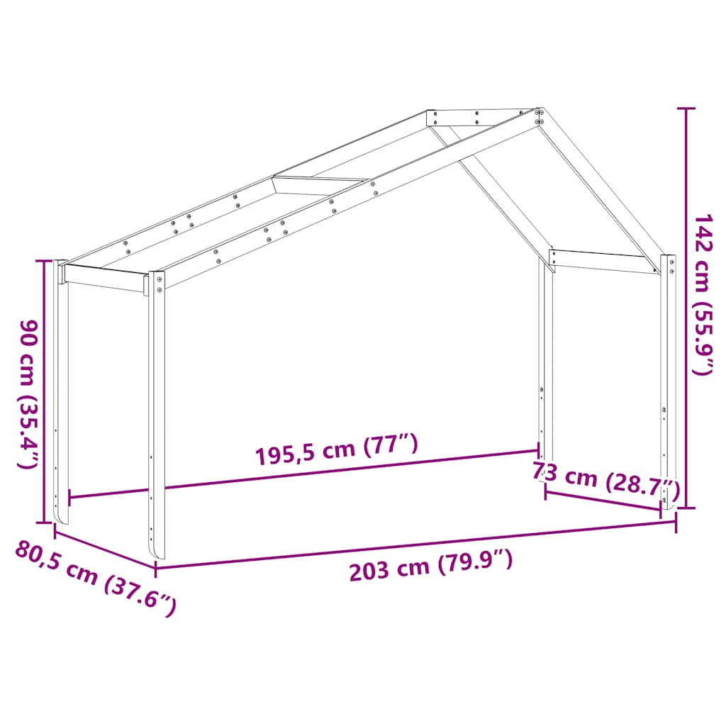 Vahanruskea lastensängyn katos Giumacai 203x80,5x142cm (mänty)