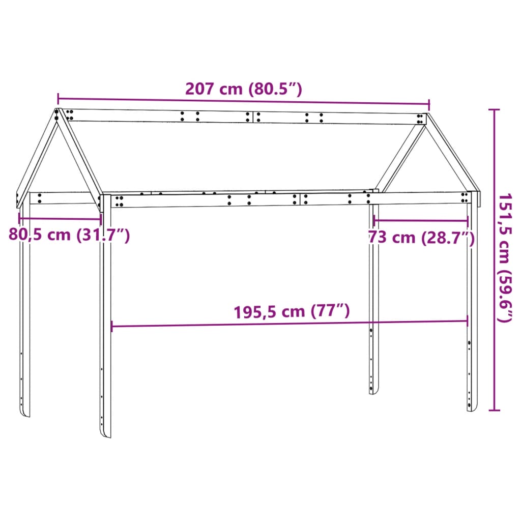Vahanruskea lastensängyn katos Letzner 207x80,5x151,5cm (mänty)