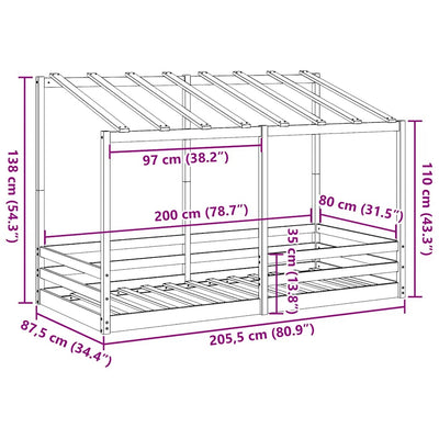 Valkoinen lasten katossänky Lalita 80x200cm (mänty)