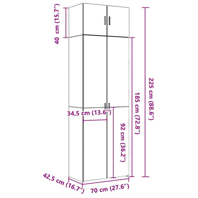 Harmaa säilytyskaappi Ugron 70x42,5x225cm (puinen)