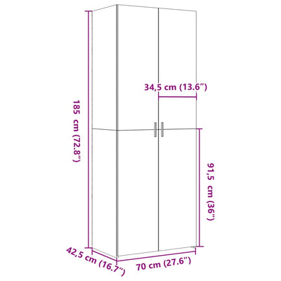 Kaappi betoninharmaa 70x42,5x185 cm tekninen puu