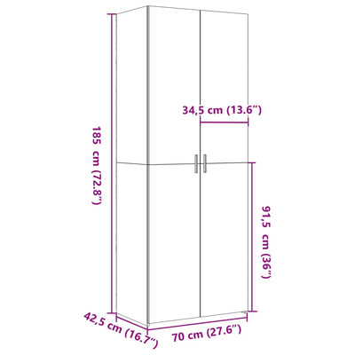 Kaappi ruskea tammi 70x42,5x185 cm tekninen puu