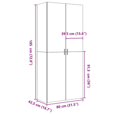 Kaappi ruskea tammi 80x42,5x185 cm tekninen puu