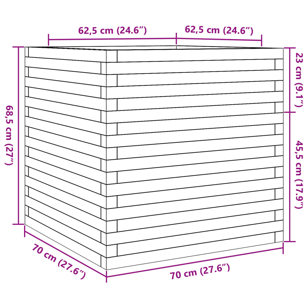 Valkoinen ulkokukkalaatikko Dilaver 70x70x68,5cm (mänty)
