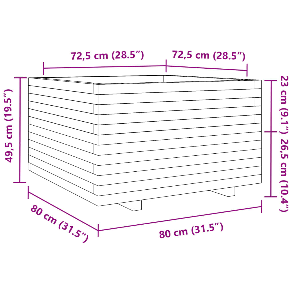 Vahanruskea puutarhakukkalaatikko Dilaver 80x80x49,5cm (mänty)
