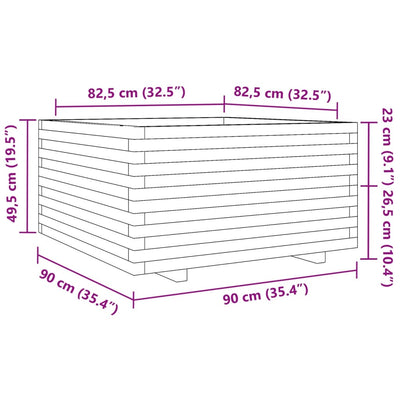Puutarhakukkalaatikko vahanruskea 90x90x49,5 cm täysi mänty
