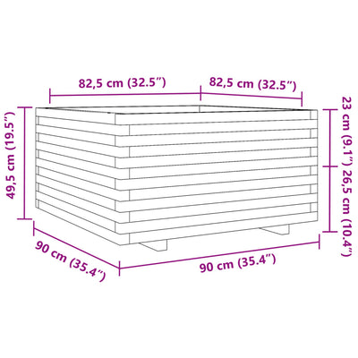 Puutarhakukkalaatikko 90x90x49,5 cm täysi douglaskuusi