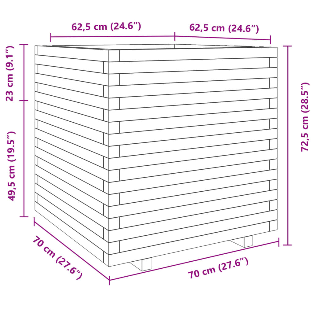 Vahanruskea puutarhakukkalaatikko Dilaver 70x70x72,5cm (mänty)