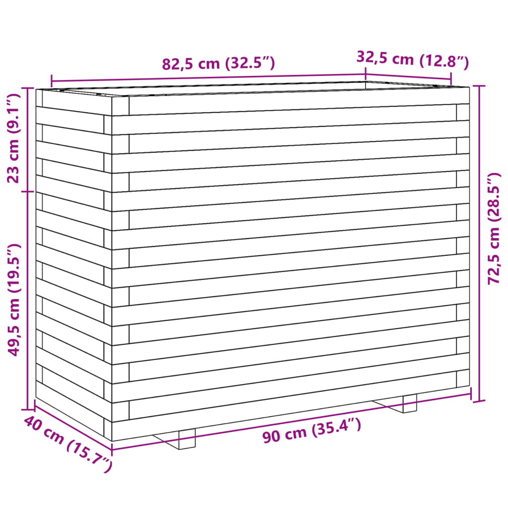 Vahanruskea puutarhakukkalaatikko Dilaver 90x40x72,5cm (mänty)