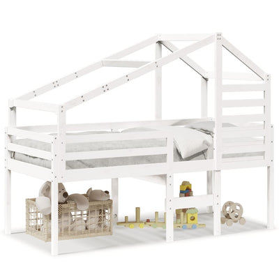 Valkoinen korotettu sänky katoksella Varasciuc 80x200cm (mänty)