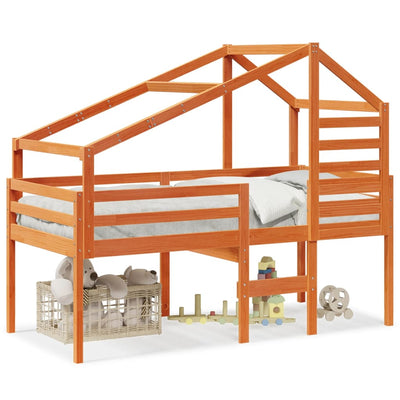 Vahanruskea korotettu sänky katoksella Varasciuc 80x200cm (mänty)