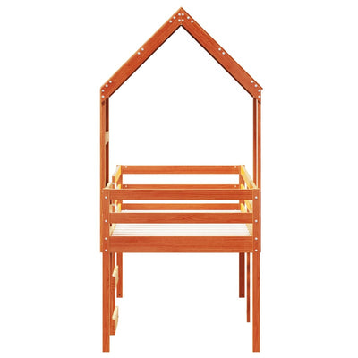 Vahanruskea korotettu sänky katoksella Sandus 80x200cm (mänty)