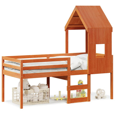 Vahanruskea korotettu sänky katolla Sandus 90x200cm (mänty)