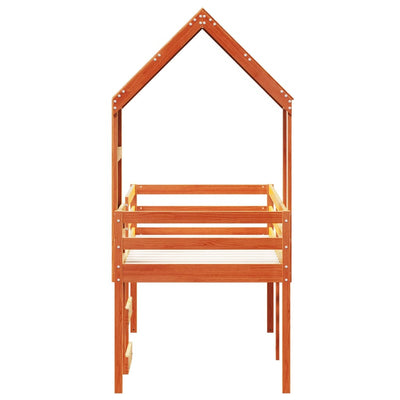 Vahanruskea korotettu sänky katolla Sandus 90x200cm (mänty)