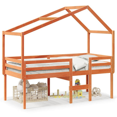 Vahanruskea korotettu sänky katoksella Stefan_ 90x200cm (mänty)