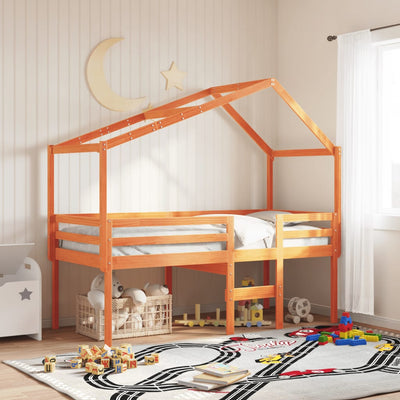 Vahanruskea korotettu sänky katoksella Stefan_ 90x200cm (mänty)