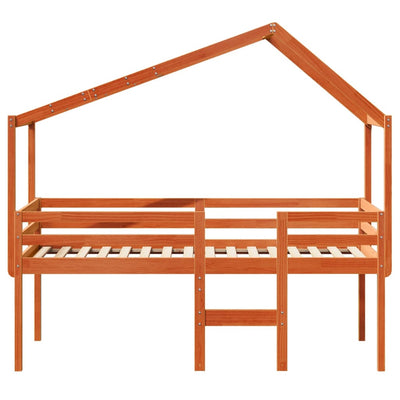 Korotettu sänky katolla vahanruskea 90x190 cm täysi mänty