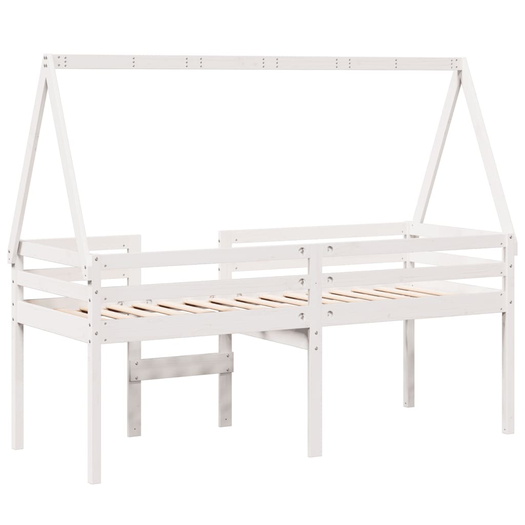 Valkoinen korotettu sänky katoksella Udae 90x200cm (mänty)