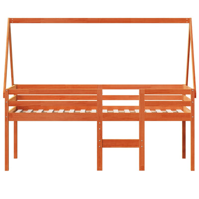 Vahanruskea korotettu sänky katoksella Udae 90x200cm (mänty)