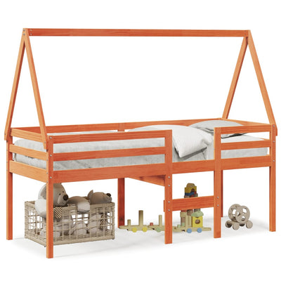 Vahanruskea korotettu sänky katolla Udae 80x200cm (mänty)