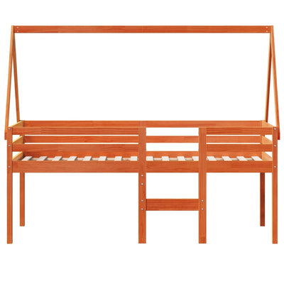 Vahanruskea korotettu sänky katolla Udae 80x200cm (mänty)