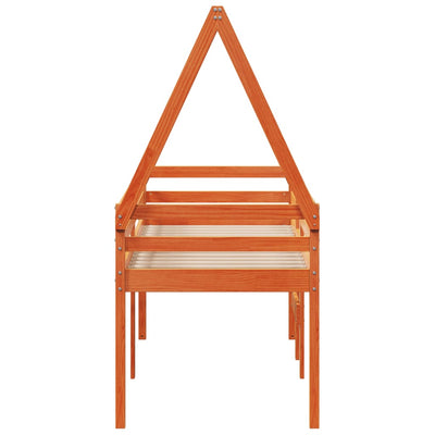 Vahanruskea korotettu sänky katolla Udae 90x190cm (mänty)