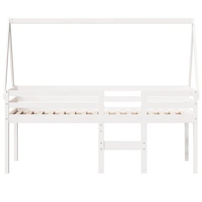 Korotettu sänky katolla valkoinen 75x190 cm täysi mänty
