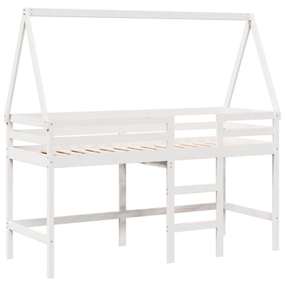 Parvisänky tikkailla ja katoksella valk. 90x190 cm täysi mänty