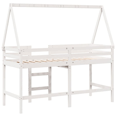Parvisänky tikkailla ja katoksella valk. 90x190 cm täysi mänty