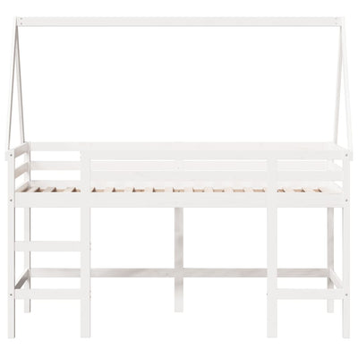 Parvisänky tikkailla ja katoksella valk. 90x190 cm täysi mänty