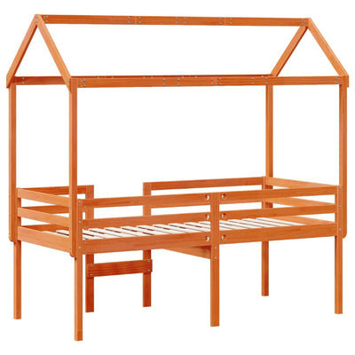 Vahanruskea korotettu sänky katolla Aurelta 80x200cm (mänty)