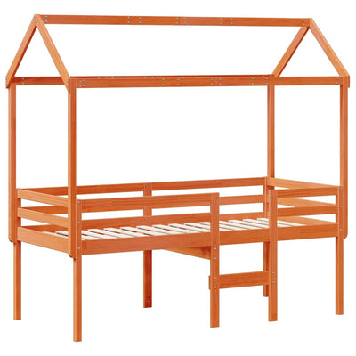 Korotettu sänky katolla vahanruskea 90x190 cm täysi mänty