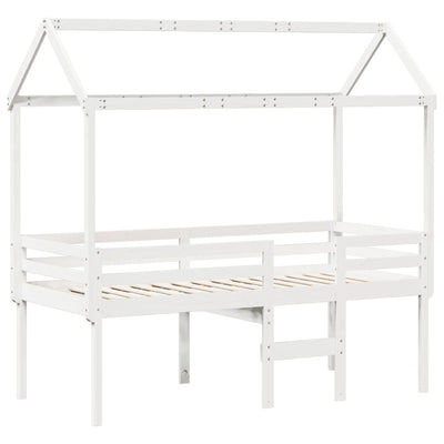 Korotettu sänky katolla valkoinen 75x190 cm täysi mänty