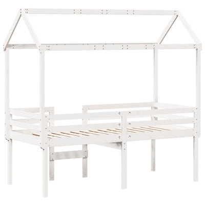 Korotettu sänky katolla valkoinen 75x190 cm täysi mänty