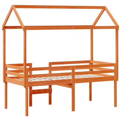 Korotettu sänky katolla vahanruskea 75x190 cm täysi mänty