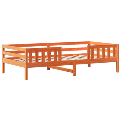 Sängynrunko katoksella vahanruskea 90x200 cm täysi mänty