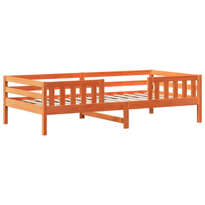 Sängynrunko katoksella vahanruskea 75x190 cm täysi mänty