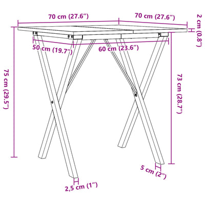 Ruokapöytä x-runko Eosofina 70x70x75cm (mänty ja valurauta)