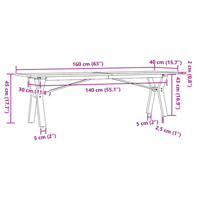 Sohvapöytä y-runko Eosofina 160x40x45cm (mänty ja valurauta)