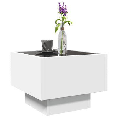 Sivupöytä LED-valoilla valkoinen 40x40x30 cm tekninen puu