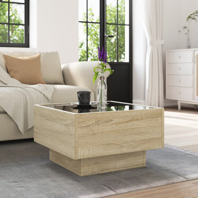 Sohvapöytä LED-valoilla Sonoma-tammi 50x50x30 cm tekninen puu