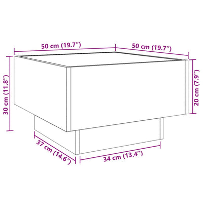 Betoninharmaa sohvapöytä led-valoilla Priciu 50x50x30cm (puinen)