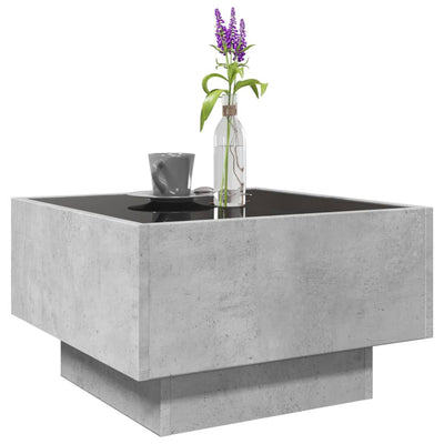 Sohvapöytä LED-valoilla betoninharmaa 50x50x30 cm tekninen puu