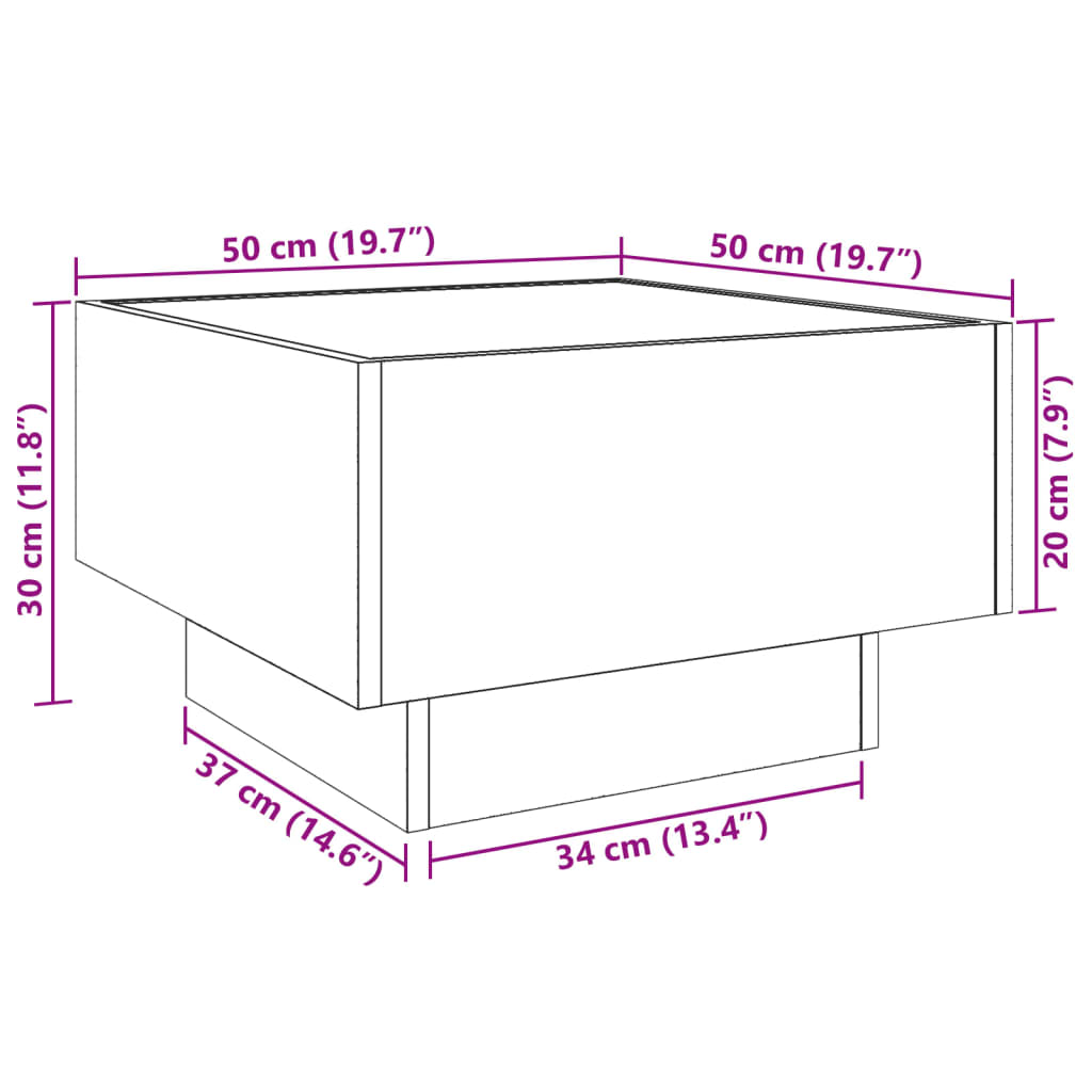 Ruskea sohvapöytä led-valoilla Priciu 50x50x30cm (puinen)