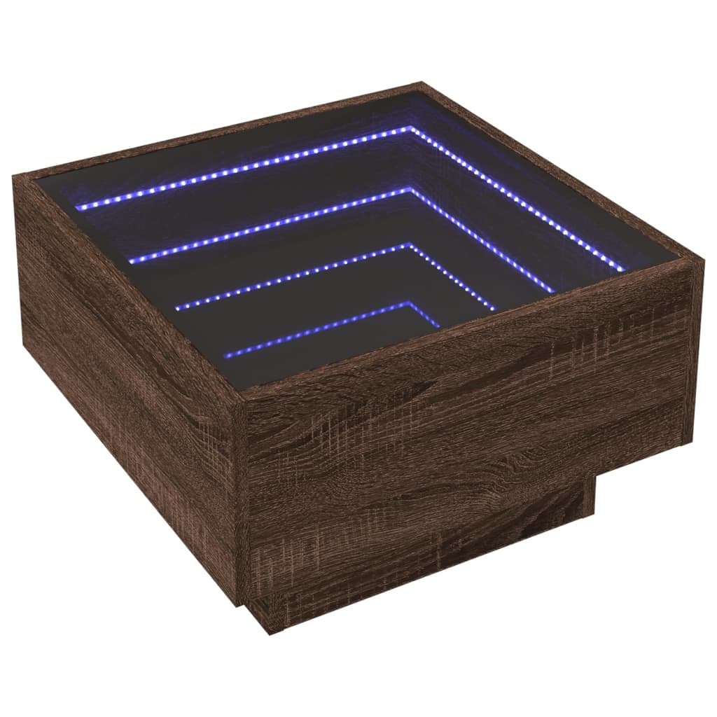 Ruskea sohvapöytä led-valoilla Priciu 50x50x30cm (puinen)