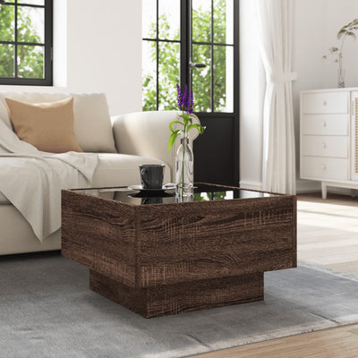 Ruskea sohvapöytä led-valoilla Priciu 50x50x30cm (puinen)