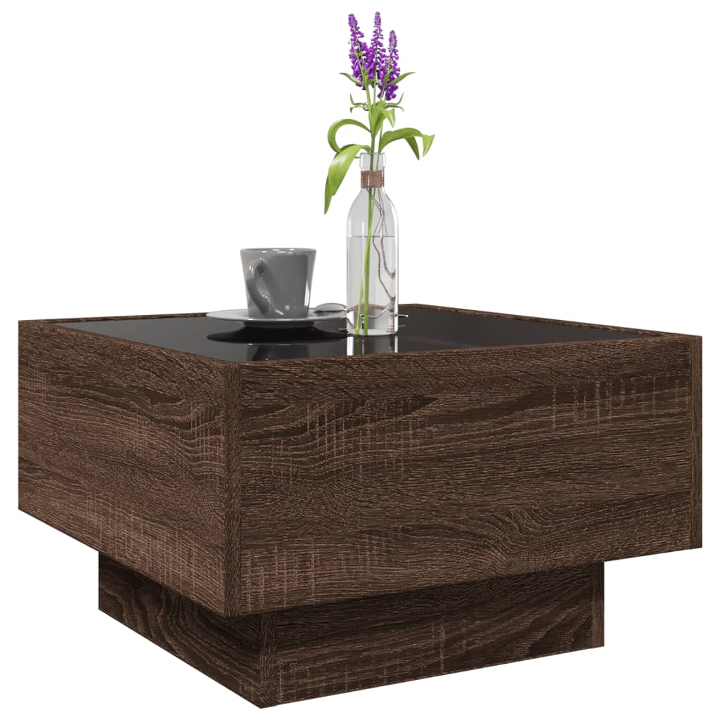 Ruskea sohvapöytä led-valoilla Priciu 50x50x30cm (puinen)